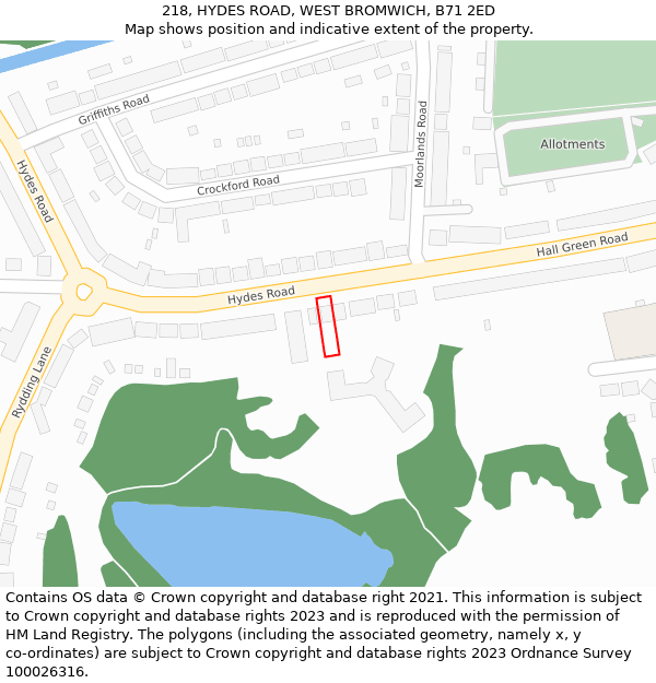 218, HYDES ROAD, WEST BROMWICH, B71 2ED: Location map and indicative extent of plot