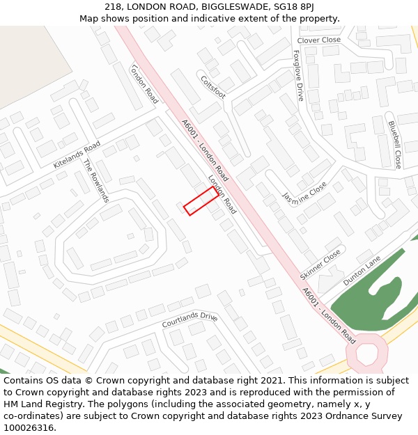 218, LONDON ROAD, BIGGLESWADE, SG18 8PJ: Location map and indicative extent of plot