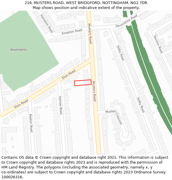 218, MUSTERS ROAD, WEST BRIDGFORD, NOTTINGHAM, NG2 7DR: Location map and indicative extent of plot