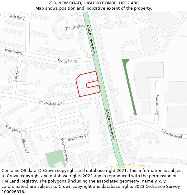 218, NEW ROAD, HIGH WYCOMBE, HP12 4RG: Location map and indicative extent of plot