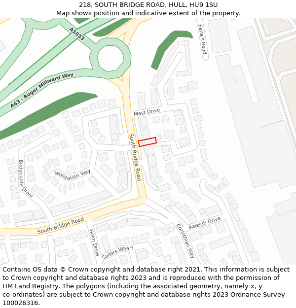 218, SOUTH BRIDGE ROAD, HULL, HU9 1SU: Location map and indicative extent of plot