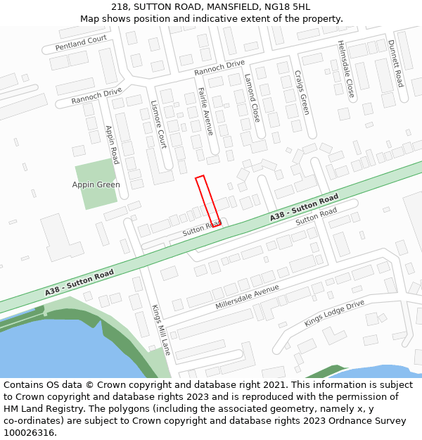 218, SUTTON ROAD, MANSFIELD, NG18 5HL: Location map and indicative extent of plot