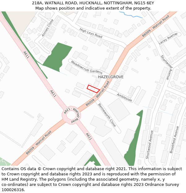 218A, WATNALL ROAD, HUCKNALL, NOTTINGHAM, NG15 6EY: Location map and indicative extent of plot