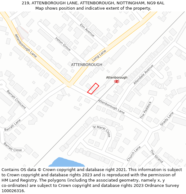 219, ATTENBOROUGH LANE, ATTENBOROUGH, NOTTINGHAM, NG9 6AL: Location map and indicative extent of plot