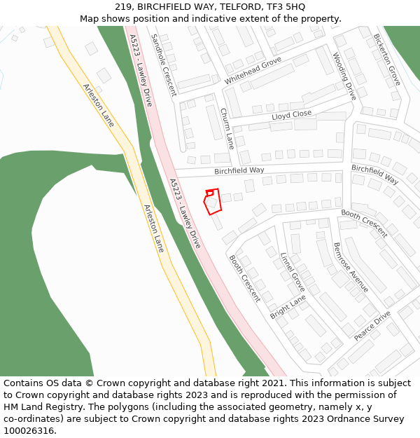 219, BIRCHFIELD WAY, TELFORD, TF3 5HQ: Location map and indicative extent of plot