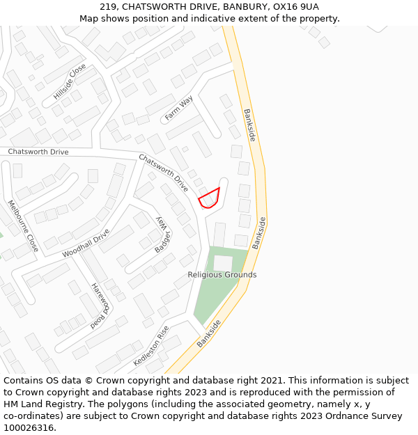 219, CHATSWORTH DRIVE, BANBURY, OX16 9UA: Location map and indicative extent of plot