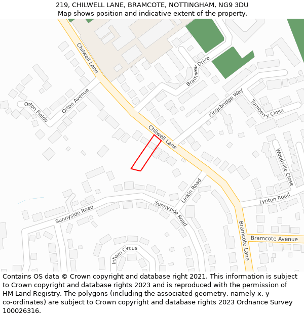 219, CHILWELL LANE, BRAMCOTE, NOTTINGHAM, NG9 3DU: Location map and indicative extent of plot