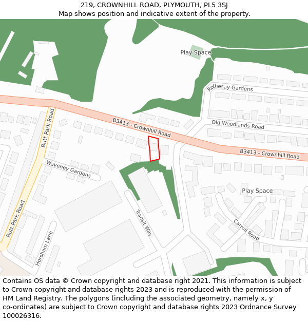 219, CROWNHILL ROAD, PLYMOUTH, PL5 3SJ: Location map and indicative extent of plot