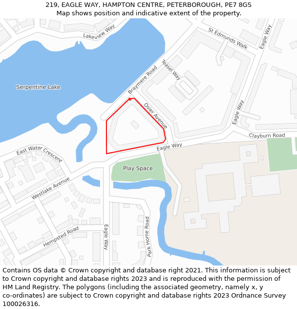 219, EAGLE WAY, HAMPTON CENTRE, PETERBOROUGH, PE7 8GS: Location map and indicative extent of plot