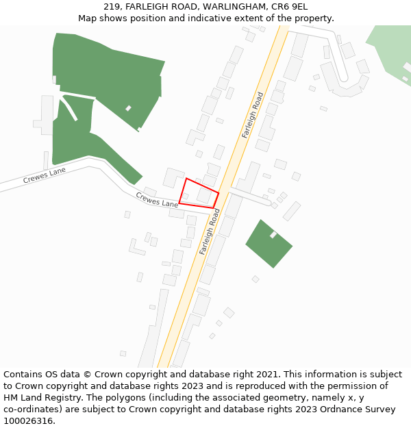 219, FARLEIGH ROAD, WARLINGHAM, CR6 9EL: Location map and indicative extent of plot