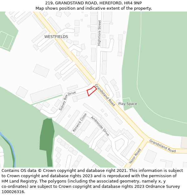 219, GRANDSTAND ROAD, HEREFORD, HR4 9NP: Location map and indicative extent of plot
