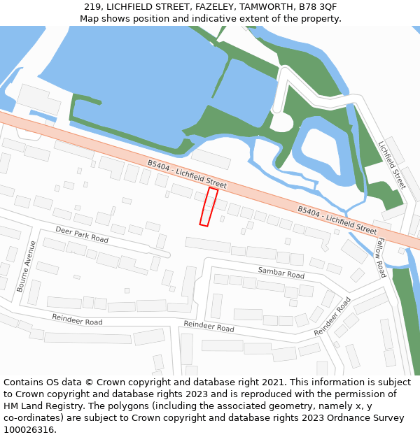 219, LICHFIELD STREET, FAZELEY, TAMWORTH, B78 3QF: Location map and indicative extent of plot