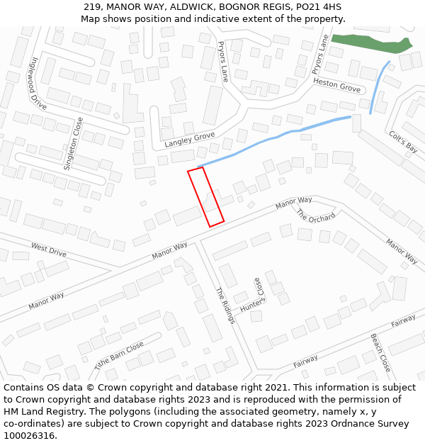 219, MANOR WAY, ALDWICK, BOGNOR REGIS, PO21 4HS: Location map and indicative extent of plot