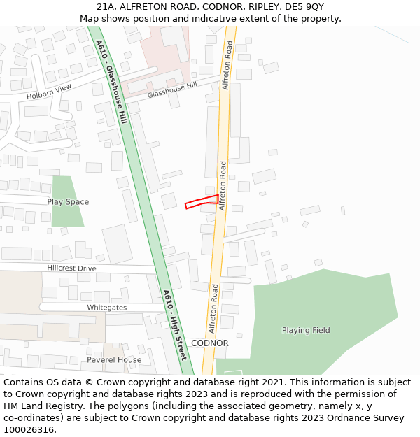 21A, ALFRETON ROAD, CODNOR, RIPLEY, DE5 9QY: Location map and indicative extent of plot