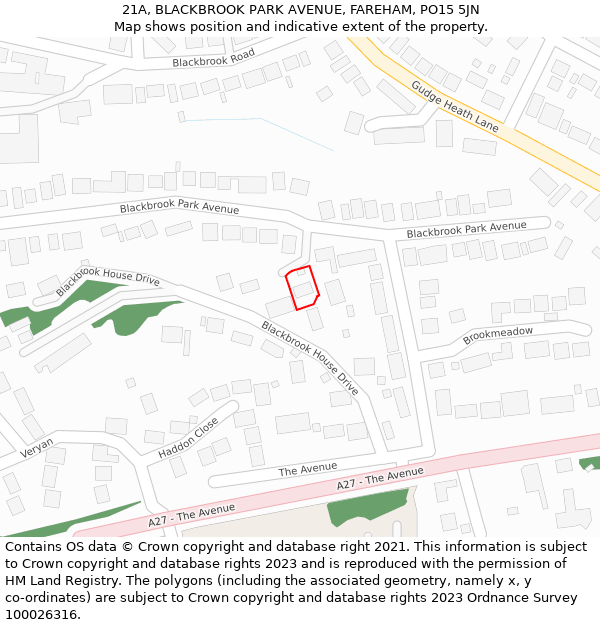 21A, BLACKBROOK PARK AVENUE, FAREHAM, PO15 5JN: Location map and indicative extent of plot