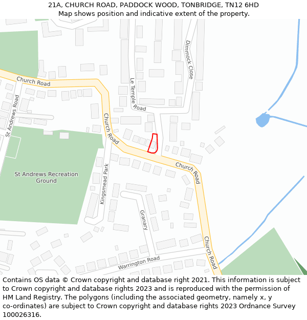 21A, CHURCH ROAD, PADDOCK WOOD, TONBRIDGE, TN12 6HD: Location map and indicative extent of plot