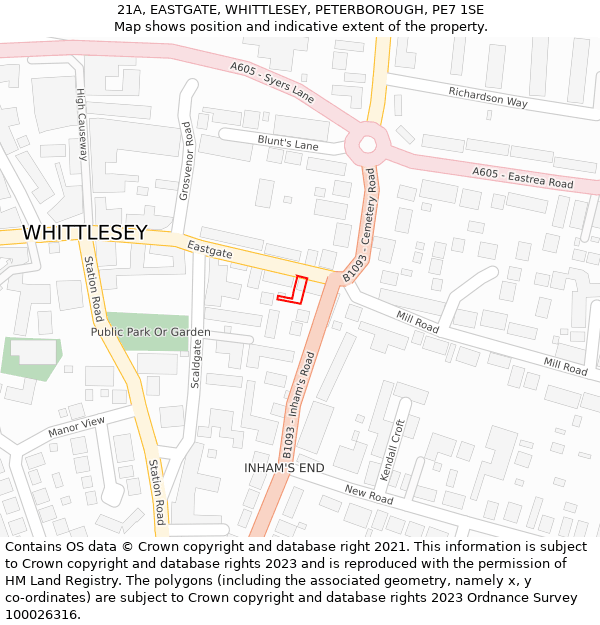 21A, EASTGATE, WHITTLESEY, PETERBOROUGH, PE7 1SE: Location map and indicative extent of plot