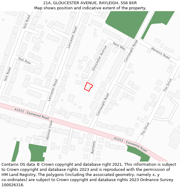 21A, GLOUCESTER AVENUE, RAYLEIGH, SS6 8XR: Location map and indicative extent of plot