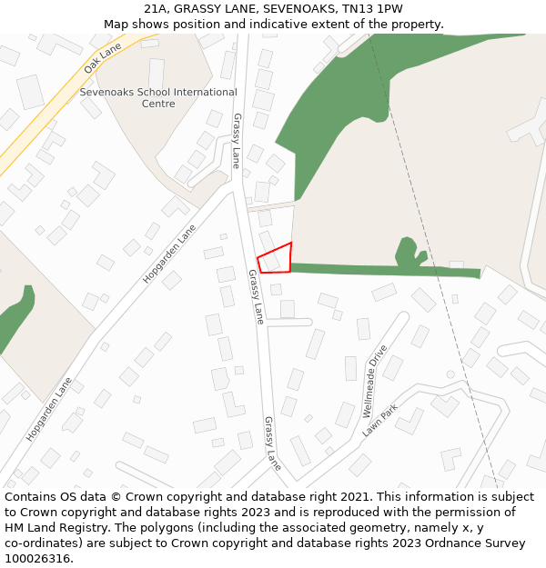 21A, GRASSY LANE, SEVENOAKS, TN13 1PW: Location map and indicative extent of plot