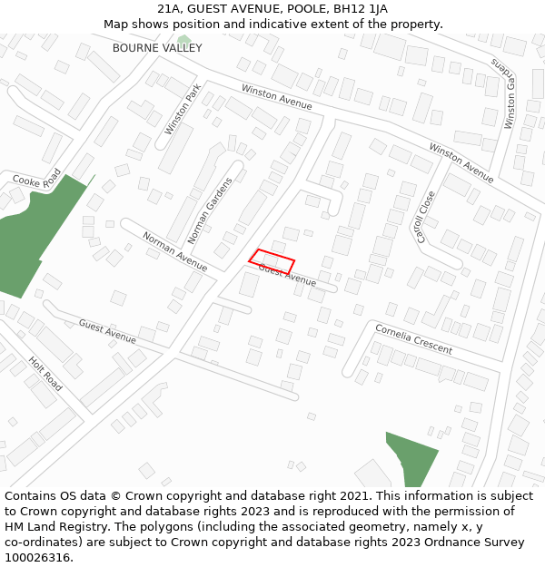 21A, GUEST AVENUE, POOLE, BH12 1JA: Location map and indicative extent of plot