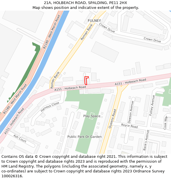 21A, HOLBEACH ROAD, SPALDING, PE11 2HX: Location map and indicative extent of plot