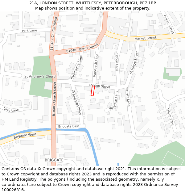 21A, LONDON STREET, WHITTLESEY, PETERBOROUGH, PE7 1BP: Location map and indicative extent of plot