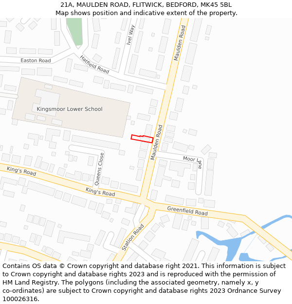 21A, MAULDEN ROAD, FLITWICK, BEDFORD, MK45 5BL: Location map and indicative extent of plot