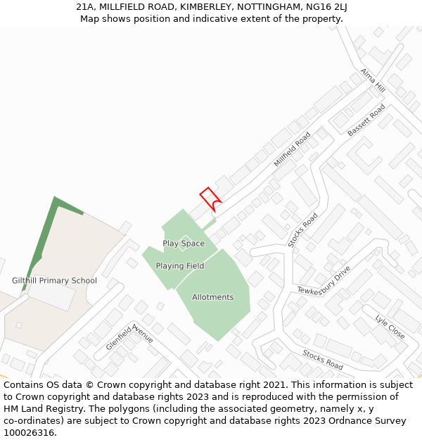 21A, MILLFIELD ROAD, KIMBERLEY, NOTTINGHAM, NG16 2LJ: Location map and indicative extent of plot