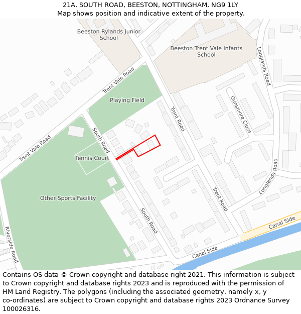 21A, SOUTH ROAD, BEESTON, NOTTINGHAM, NG9 1LY: Location map and indicative extent of plot