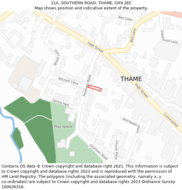 21A, SOUTHERN ROAD, THAME, OX9 2EE: Location map and indicative extent of plot
