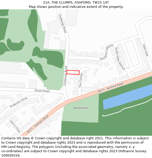 21A, THE CLUMPS, ASHFORD, TW15 1AT: Location map and indicative extent of plot