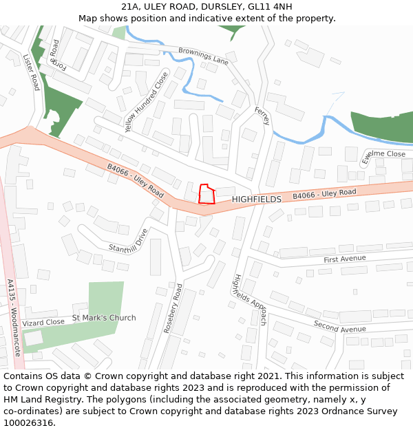 21A, ULEY ROAD, DURSLEY, GL11 4NH: Location map and indicative extent of plot