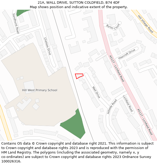21A, WALL DRIVE, SUTTON COLDFIELD, B74 4DF: Location map and indicative extent of plot