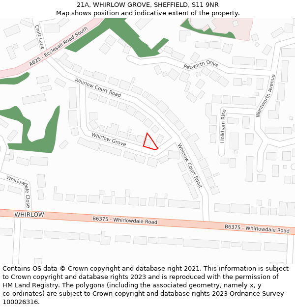 21A, WHIRLOW GROVE, SHEFFIELD, S11 9NR: Location map and indicative extent of plot