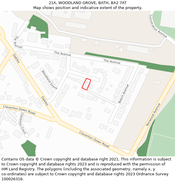 21A, WOODLAND GROVE, BATH, BA2 7AT: Location map and indicative extent of plot