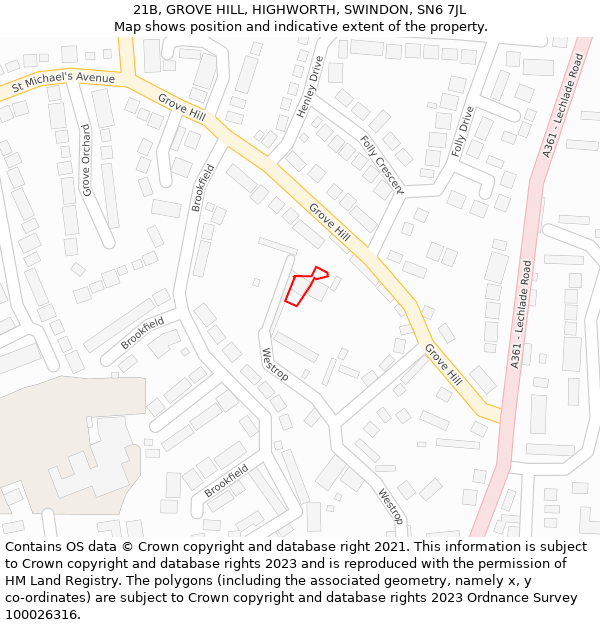 21B, GROVE HILL, HIGHWORTH, SWINDON, SN6 7JL: Location map and indicative extent of plot