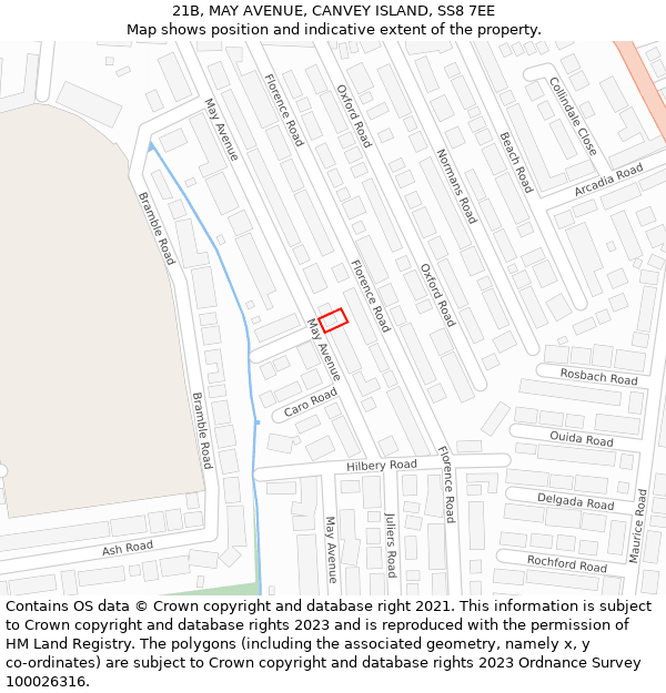 21B, MAY AVENUE, CANVEY ISLAND, SS8 7EE: Location map and indicative extent of plot