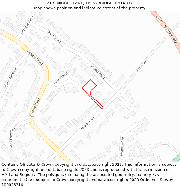 21B, MIDDLE LANE, TROWBRIDGE, BA14 7LG: Location map and indicative extent of plot