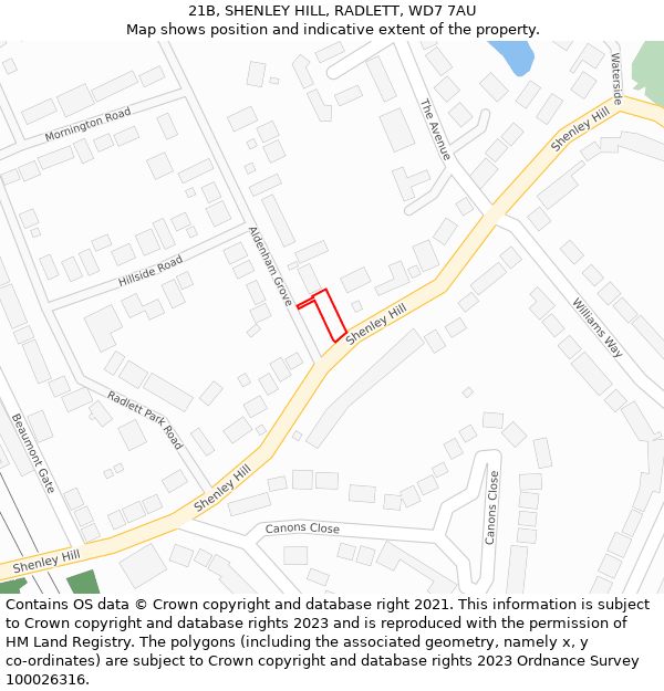 21B, SHENLEY HILL, RADLETT, WD7 7AU: Location map and indicative extent of plot