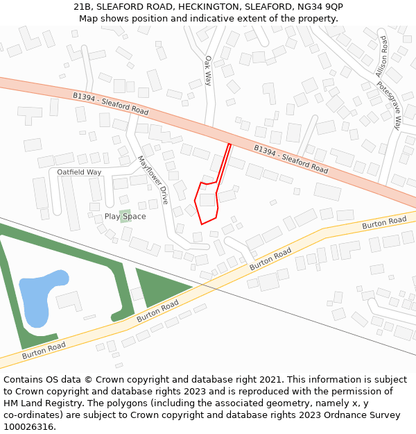 21B, SLEAFORD ROAD, HECKINGTON, SLEAFORD, NG34 9QP: Location map and indicative extent of plot