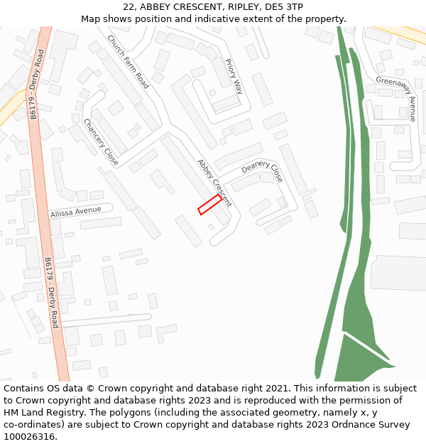 22, ABBEY CRESCENT, RIPLEY, DE5 3TP: Location map and indicative extent of plot