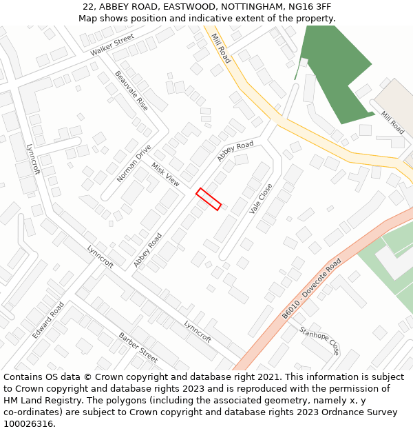 22, ABBEY ROAD, EASTWOOD, NOTTINGHAM, NG16 3FF: Location map and indicative extent of plot