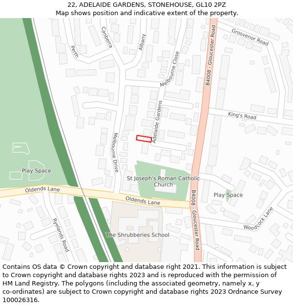 22, ADELAIDE GARDENS, STONEHOUSE, GL10 2PZ: Location map and indicative extent of plot