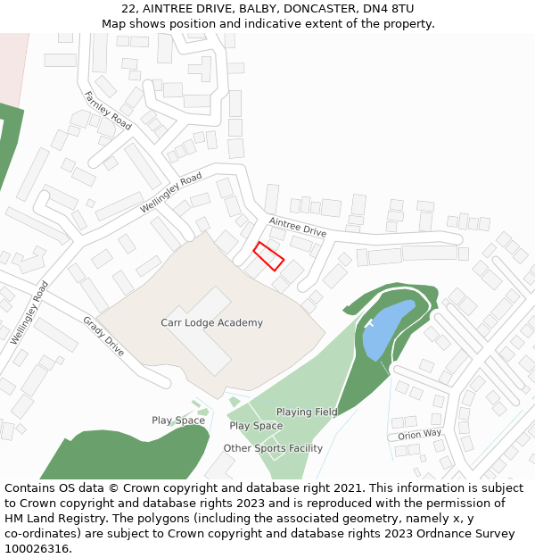 22, AINTREE DRIVE, BALBY, DONCASTER, DN4 8TU: Location map and indicative extent of plot