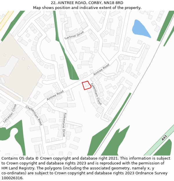 22, AINTREE ROAD, CORBY, NN18 8RD: Location map and indicative extent of plot