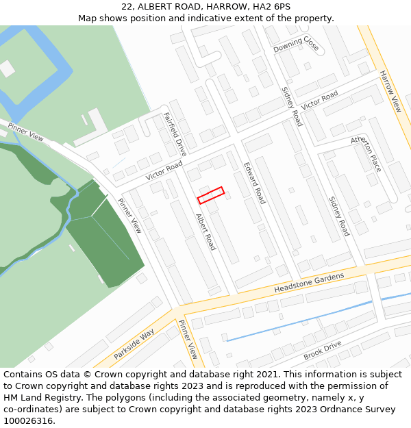 22, ALBERT ROAD, HARROW, HA2 6PS: Location map and indicative extent of plot