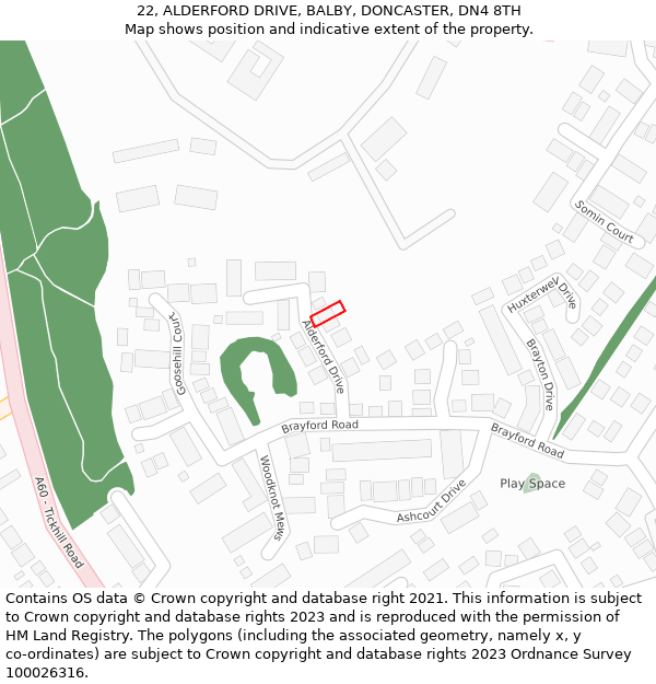 22, ALDERFORD DRIVE, BALBY, DONCASTER, DN4 8TH: Location map and indicative extent of plot