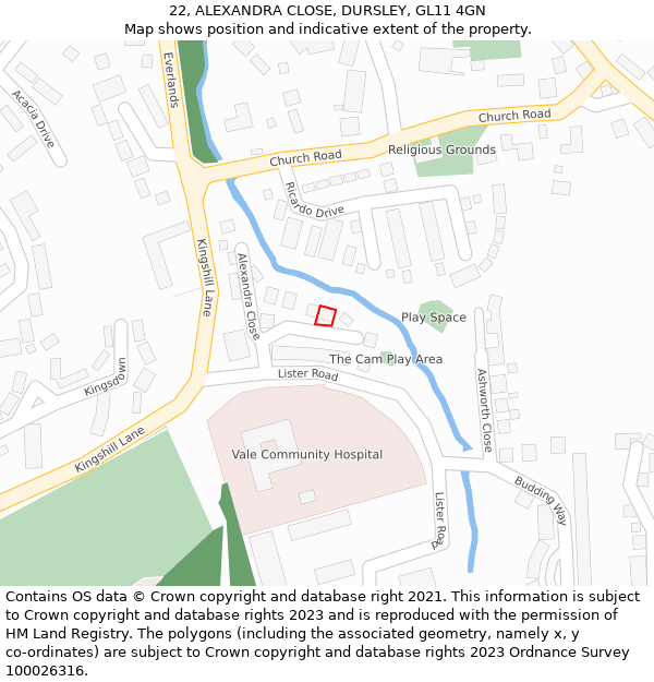 22, ALEXANDRA CLOSE, DURSLEY, GL11 4GN: Location map and indicative extent of plot