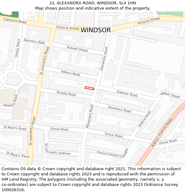 22, ALEXANDRA ROAD, WINDSOR, SL4 1HN: Location map and indicative extent of plot