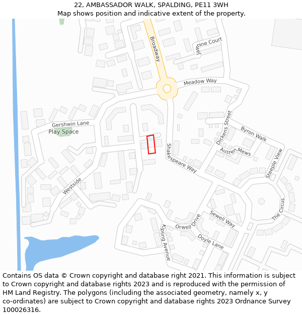 22, AMBASSADOR WALK, SPALDING, PE11 3WH: Location map and indicative extent of plot